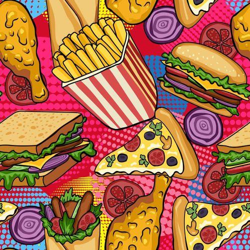 Imagem de Papel De Parede Comércio - Fast Food Colorido - 3,30x0,50m