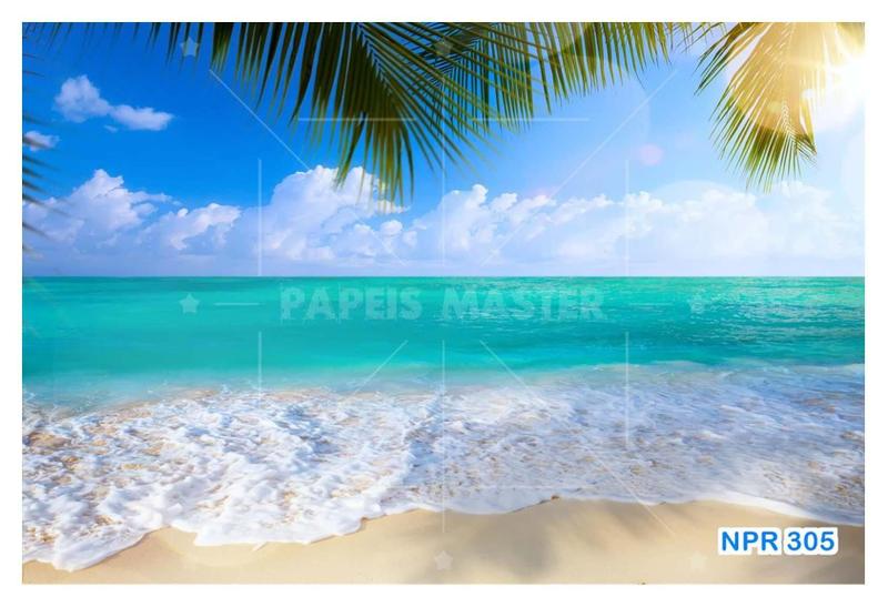 Imagem de Papel De Parede Coqueiros Praia Mar Azul Água 3,5M Npr305