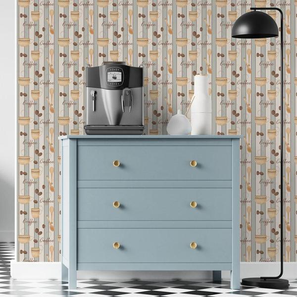 Imagem de Papel De Parede Cozinha Coffe ListradoAdesivo Decorativo 3M