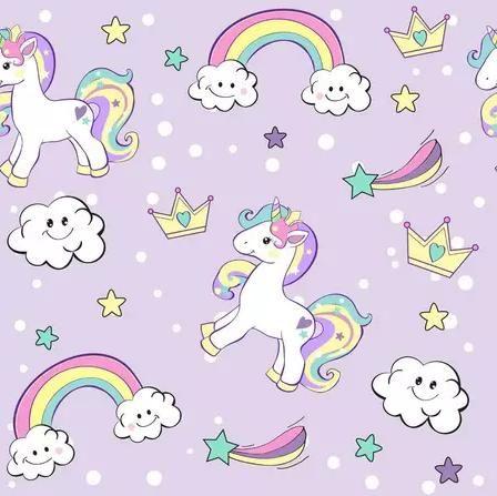 Imagem de Papel de Parede Decorativo Baby Unicórnio Roxo Cute Para Meninas 1,50m