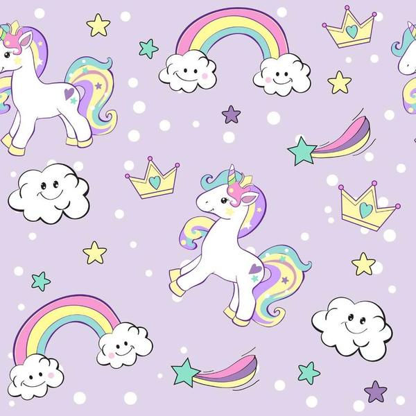 Imagem de Papel de Parede Decorativo Baby Unicórnio Roxo Cute Para Meninas 3,3m