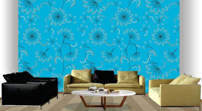 Imagem de PAPEL DE PAREDE DECORATIVO FLORAL AZUL(folha de 300x90 cm)