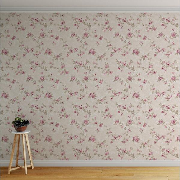 Imagem de Papel de Parede Decorativo Floral Vinho e Fundo Rosa 2,5m