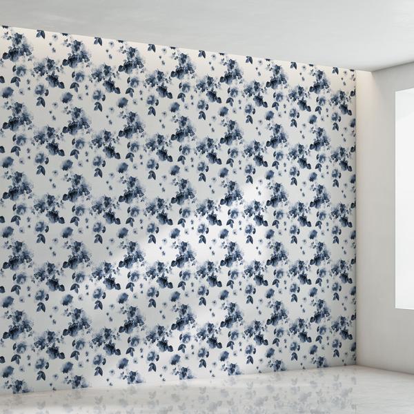 Imagem de Papel De Parede Flor Aquarela Azul Sala Quarto Lavavel