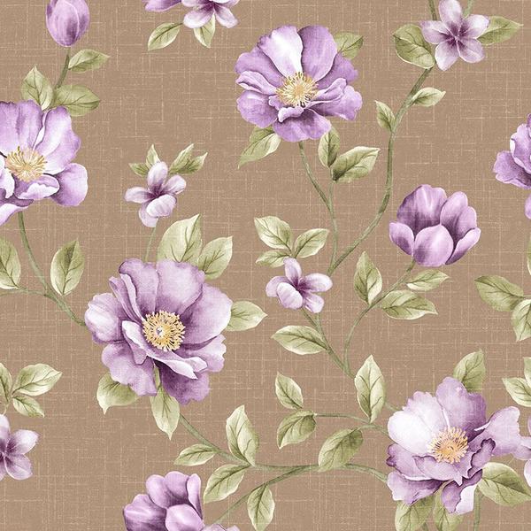 Imagem de Papel de Parede Floral Lilás com Fundo Marrom