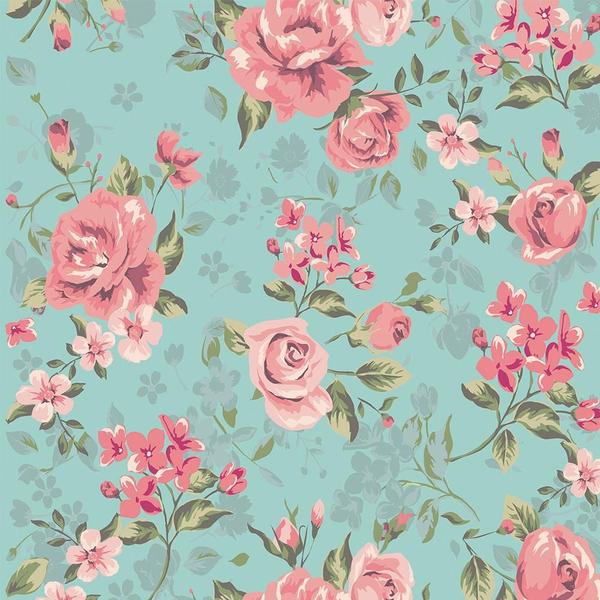 Imagem de Papel De Parede Floral Rosa Fundo Verde Com Laminação