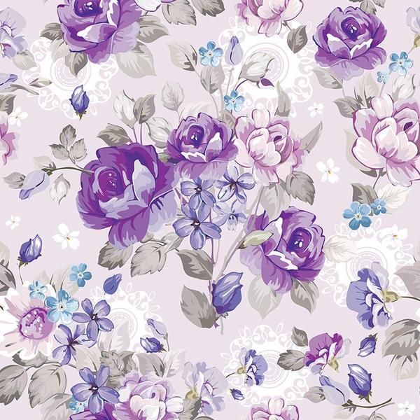 Imagem de Papel de Parede Floral Roxo com Flores Grandes