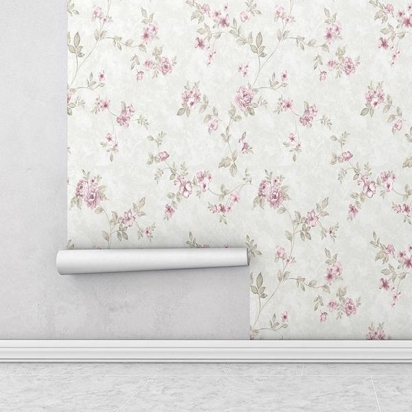 Imagem de Papel De Parede Floral Verde Rosa Com Laminação