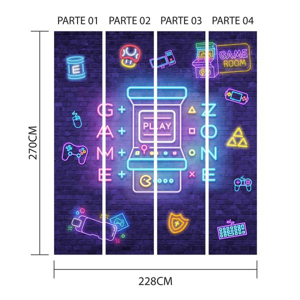 Imagem de Papel de Parede Gamer Neon Painel 3D Video Game 4 rolos 6m²