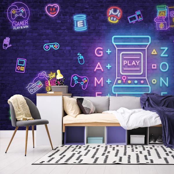 Imagem de Papel de Parede Gamer Neon Painel 3D Video Game cobre 12m²