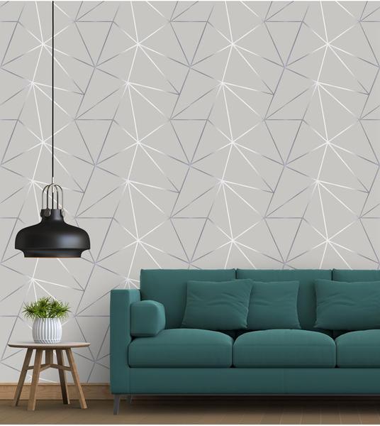 Imagem de Papel de Parede Geométrico Mescla Silver para Quarto e Sala 10 Metros