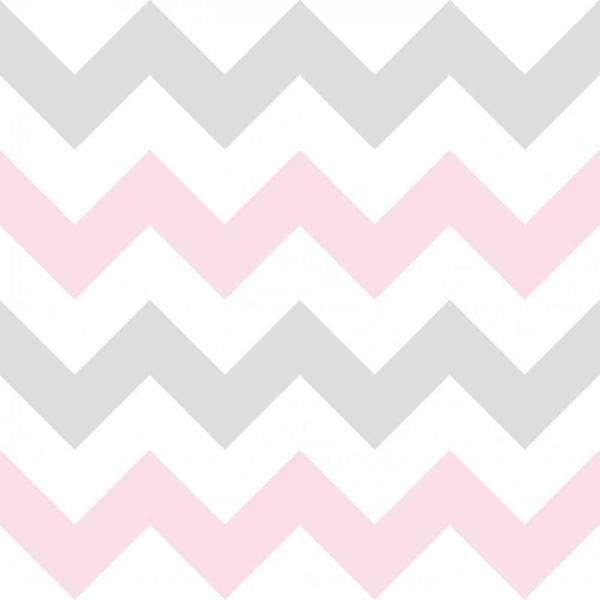 Imagem de Papel De Parede Infantil 0,58X3,00MChevron Branco Rosa Cinza