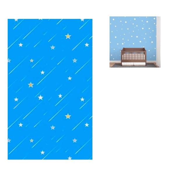 Imagem de Papel de parede infantil 3d azul estrelas quarto bebe criança escritorio decoraçao escritorio rolo 5 metros