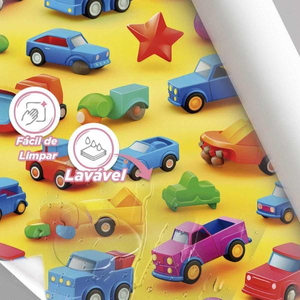 Imagem de Papel De Parede Infantil Amarelo Carrinhos Decorativo 9M