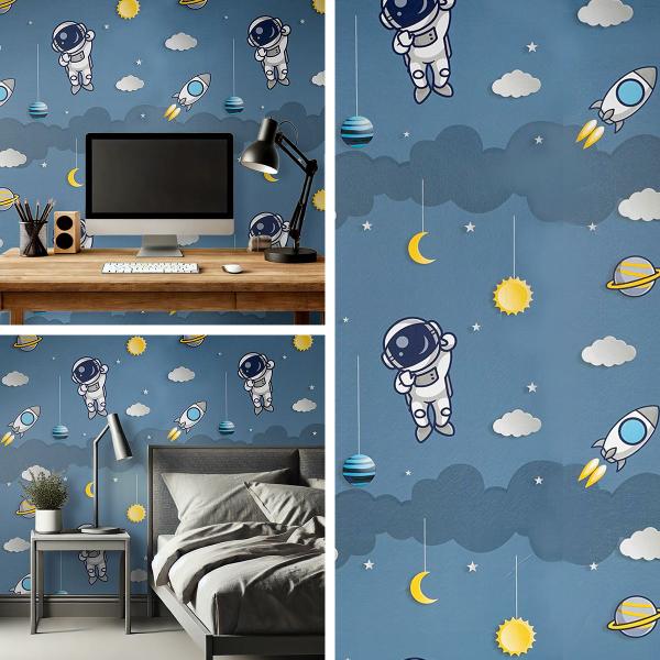 Imagem de Papel de Parede Infantil Astronauta - Autocolante Adesivo 5 Metros