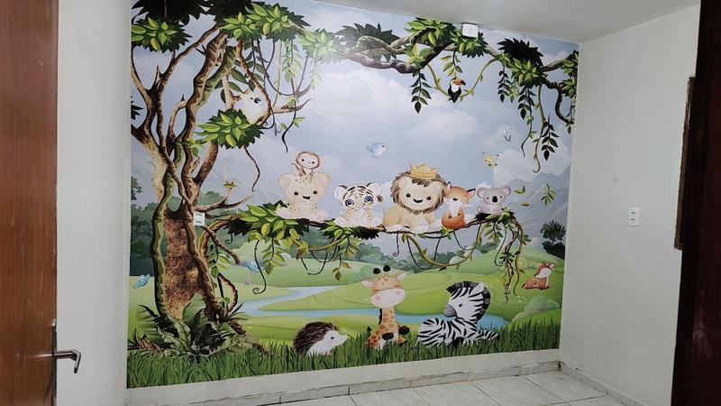 Imagem de Papel de Parede Infantil Autocolante Selva Safari Para Decorar Quarto de Bebê e Criança