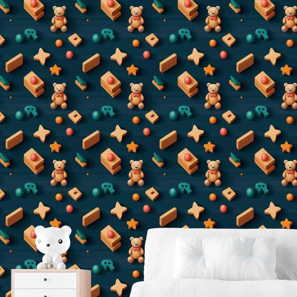 Imagem de Papel De Parede Infantil Brinquedinhos Decorativo Verde 18M