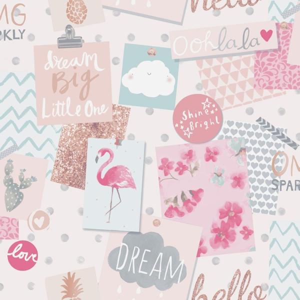 Imagem de Papel De Parede Infantil Ilustrado Little Ones LO2401 54207 - Rosa - Rolo Fechado de 0,53cm x 10mts