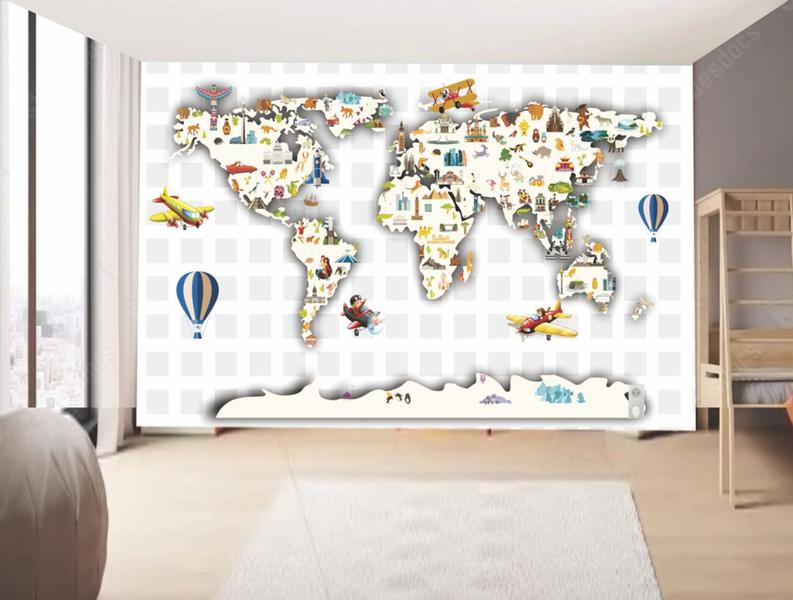 Imagem de Papel de Parede Infantil Mapas   (folha med. 90x300 cm)