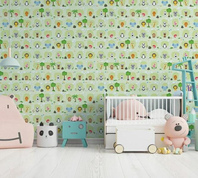 Imagem de Papel de Parede Infantil Texturizado Adesivo Impermeável Quarto Infantil Menino e Menina