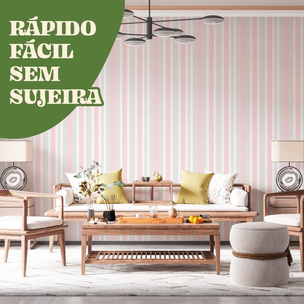 Imagem de Papel de Parede Lavável Adesivo Rosa Listrado Quarto