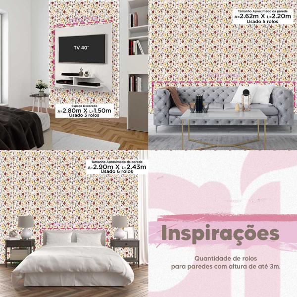 Imagem de Papel de parede Lavável Floral rosas vermelhas delicadas Natural Viva decorada Quarto banheiro 9m