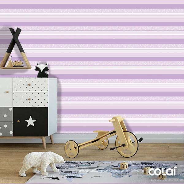 Imagem de Papel De Parede Lavável Listrado Roxo Horizontal 6M