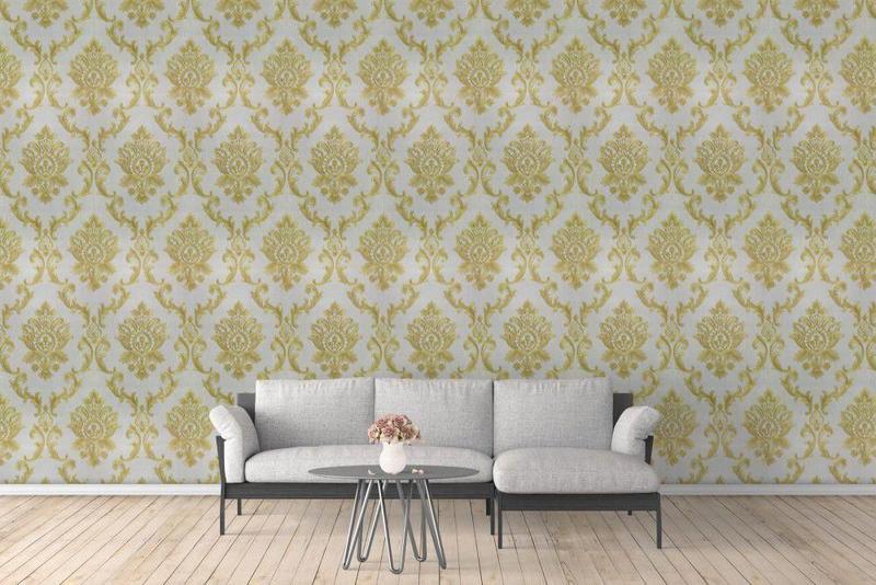 Imagem de Papel de Parede Lavável - Rolo com 10m x 53cm - Creme com Arabescos em Dourado - LMS-PPH-120101