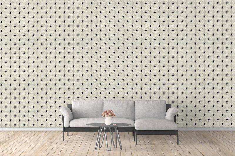 Imagem de Papel de Parede Lavável - Rolo com 10m x 53cm - Palha com Desenhos em Preto e Prata - LMS-PPH-121306