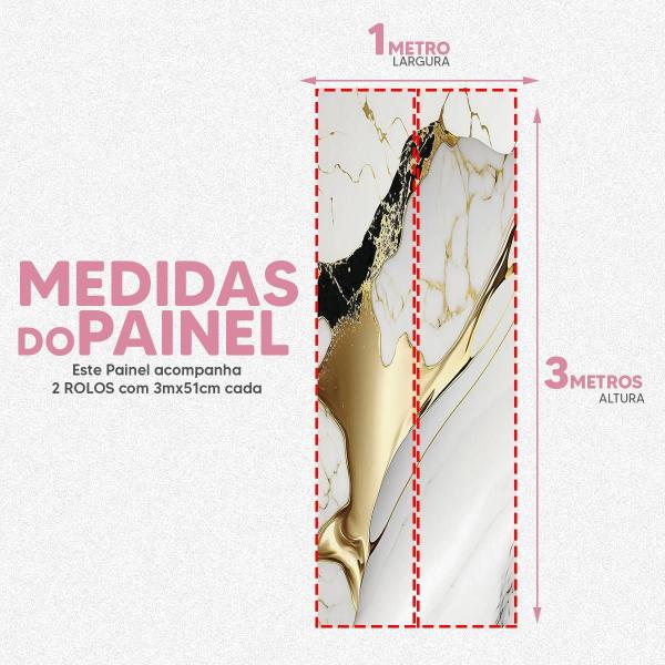 Imagem de Papel De Parede Painel 3D Mármore Branco Brilho Ouro 1M