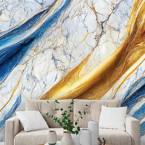 Imagem de Papel De Parede Painel 3D Mármore Branco ul Dourado 3M