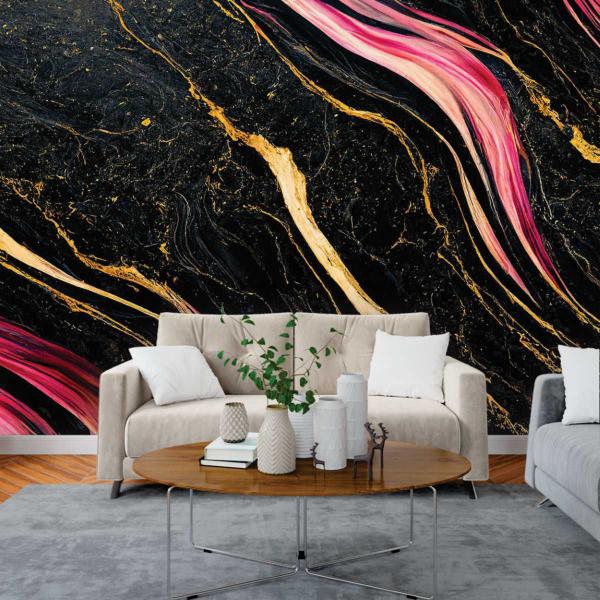 Imagem de Papel de Parede Painel 3D Mármore Preto Dourado Rosa 3M Revestimento Auto Colante Marmorizado