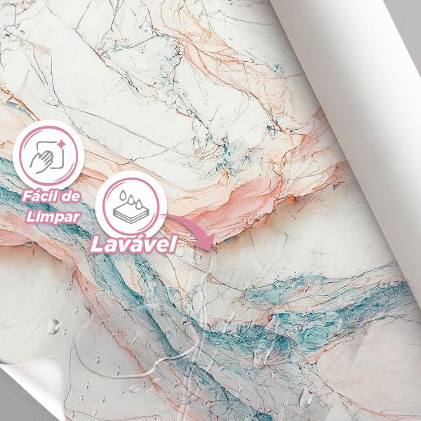 Imagem de Papel de Parede Painel 3D Mármore Rosa e Azul Brilhoso 3,5M Auto Colante Lavável Revestimento