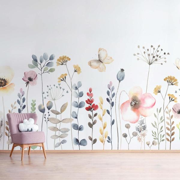 Imagem de Papel de Parede Painel Floral Aquarela 6 rolos - 9m²