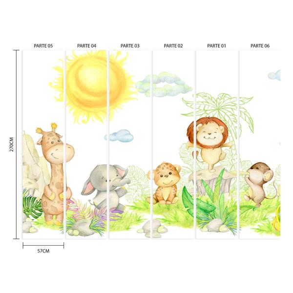 Imagem de Papel de Parede Painel Infantil Animais Safari 6 rolos 9m²