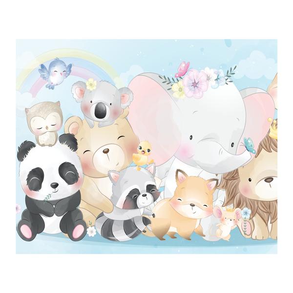 Imagem de Papel de Parede Painel Infantil Animais Zoo Aquarela 6 rolos 9m²