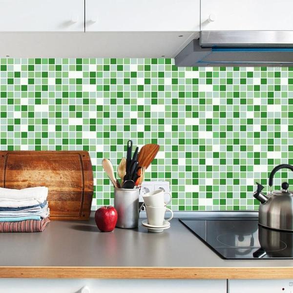 Imagem de Papel De Parede Pastilhas Verde E Branco Adesivo Cozinha