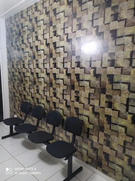 Imagem de Papel De Parede Pedra Ferro Quadriculada 3d Linha Gold