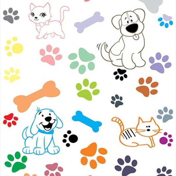 Imagem de Papel De Parede Petshop Cachorro E Gato Patinhas Coloridas