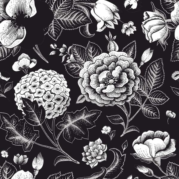 Imagem de Papel De Parede Temático Floral Preto E Branco - 3,30x0,50m