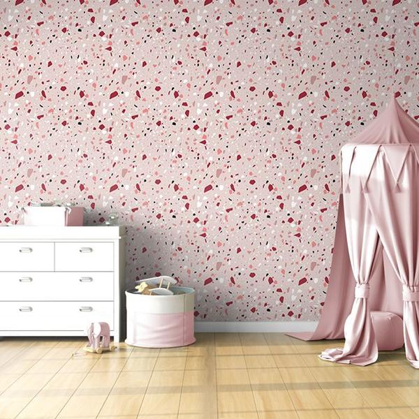 Imagem de Papel de Parede Terrazo Decoração Rosê Vermelho