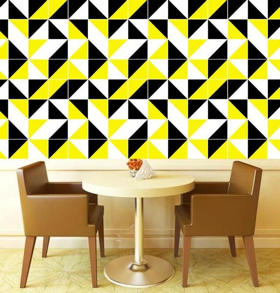 Imagem de Papel De Parede Triângulos Preto Amarelo Branco Geométrico