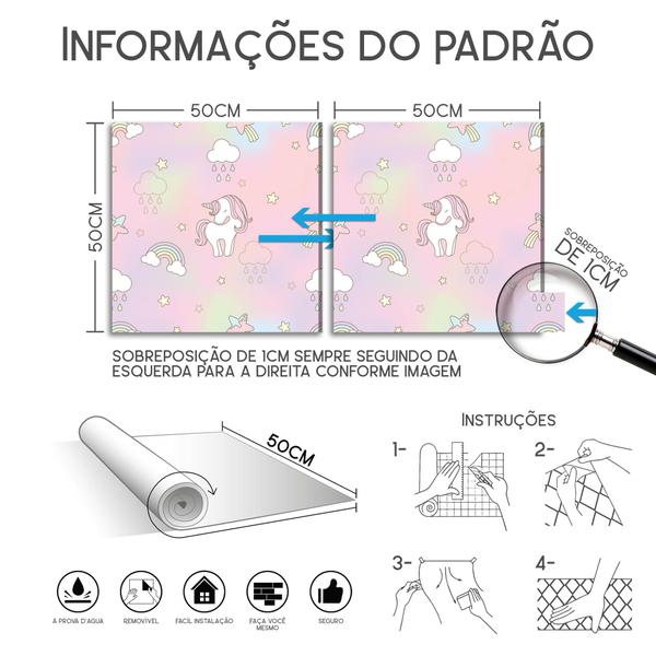 Imagem de Papel De Parede Unicórnios Arco Iris Quarto Menina 10m