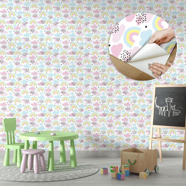 Imagem de Papel de Parede Vinílico Arco Íris Colorido Infantil Sala Quarto 12m