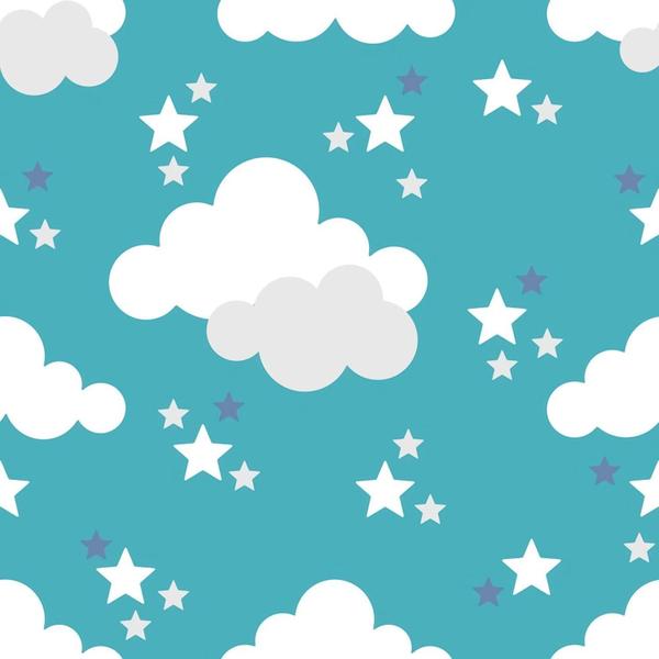 Imagem de Papel de Parede Vinílico Autoadesivo Lavável Nuvem Céu Estrelas Azul Menino Decoração Quarto Infantil Bebê Maternidade