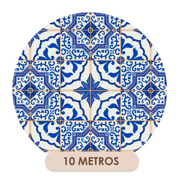 Imagem de Papel De Parede Vinílico Azulejo Português Azul e Branco Cozinha 10m