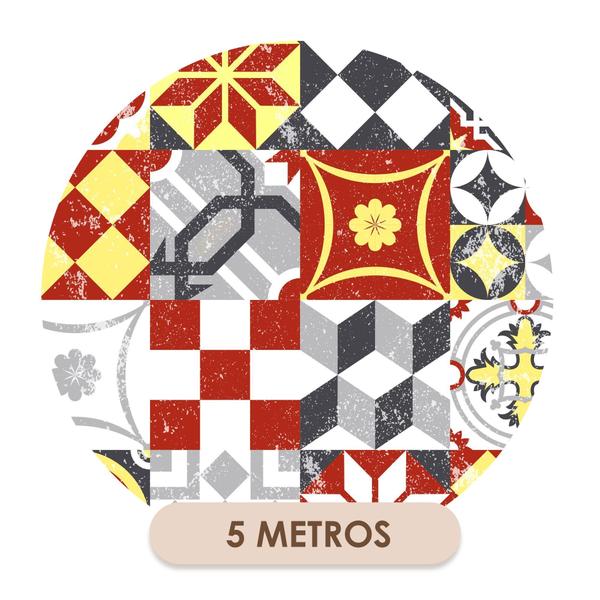 Imagem de Papel De Parede Vinílico Azulejo Português Vermelho e Amarelo Cozinha 5m