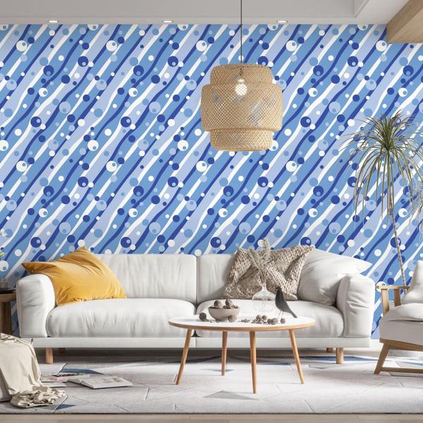 Imagem de Papel de Parede Vinílico Bolhas Azul Branco Abstrato Sala Quarto Banheiro  1m