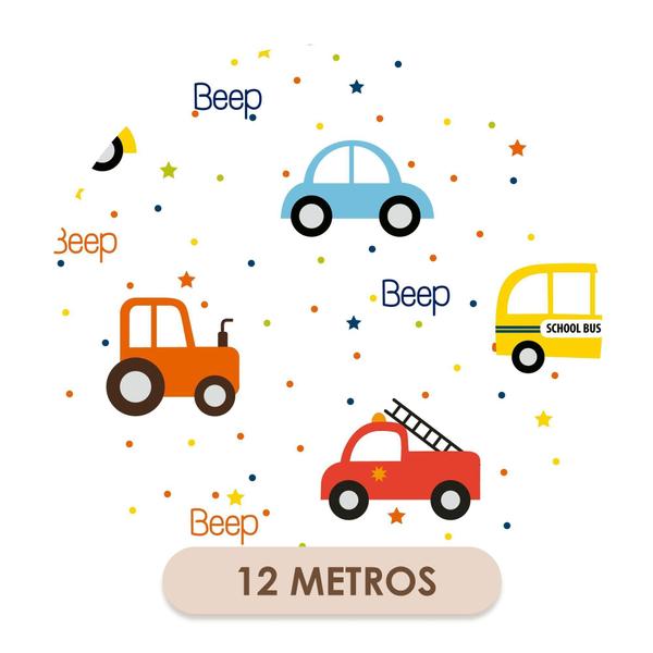 Imagem de Papel de Parede Vinílico Carros Beep Colorido Quarto Infantil 12m