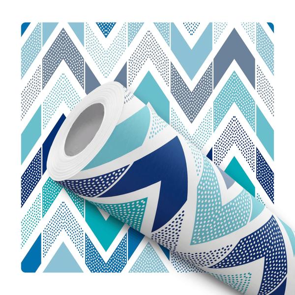 Imagem de Papel De Parede Vinílico Chevron Moderno Azul Quarto 10m